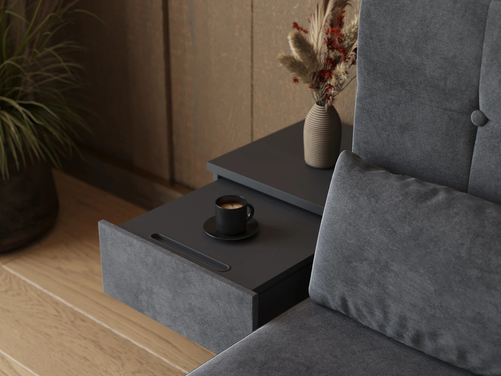 SMARTBett Schwebende Nachtkonsole Classic Anthrazit/Anthrazit Stoff