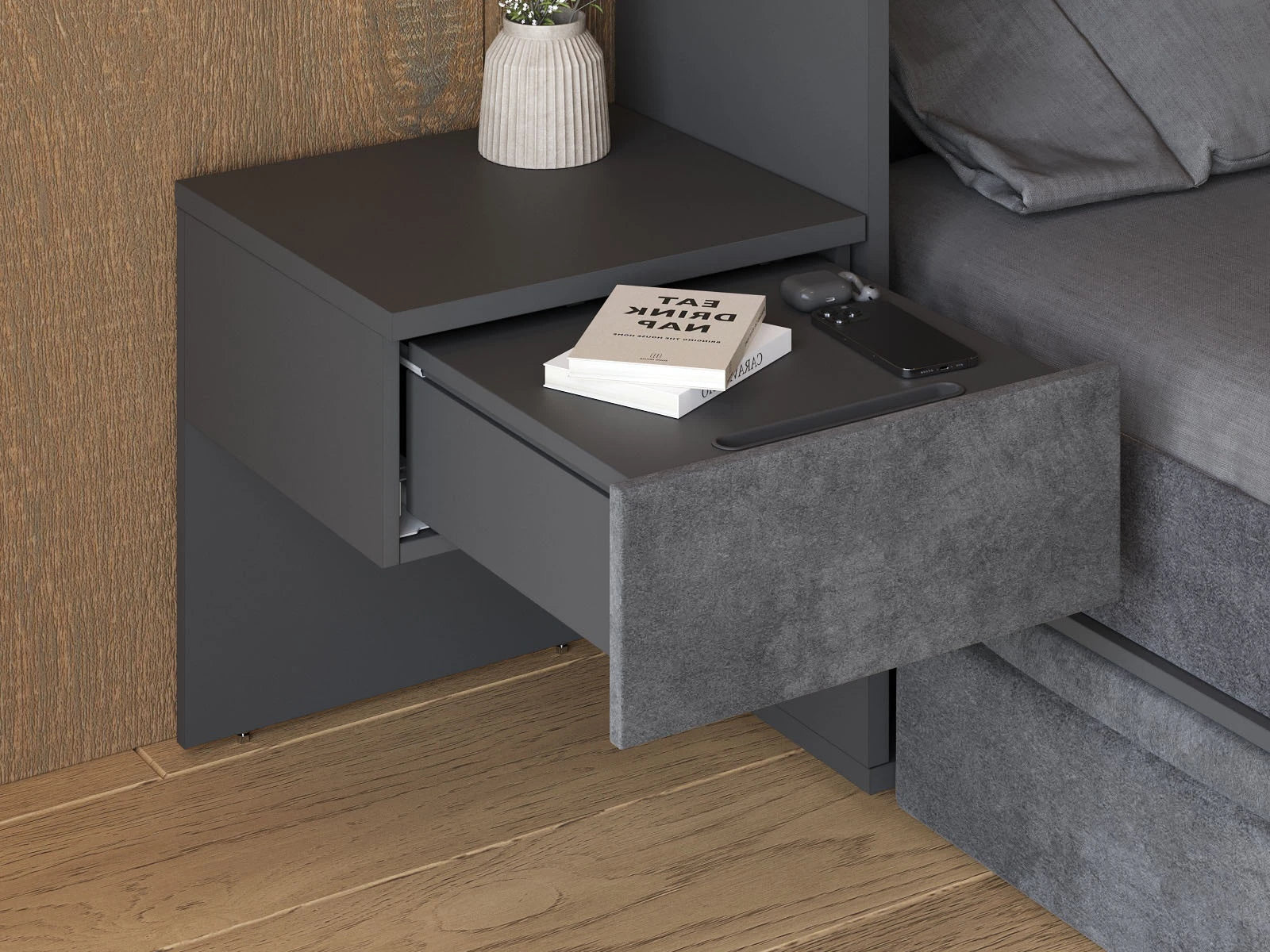 SMARTBett Schwebende Nachtkonsole Classic Anthrazit/Anthrazit Stoff