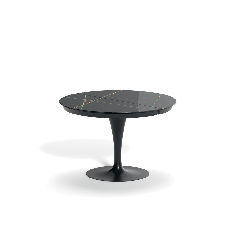 Ausziehbarer Esstisch Eclipse – Marble Glass Sahara Noir glänzend · Gestell Schwarz matt