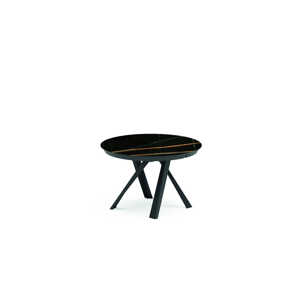 Ausziehbarer Esstisch Emisfero – Marble Glass Sahara Noir glänzend · Gestell Grafit matt