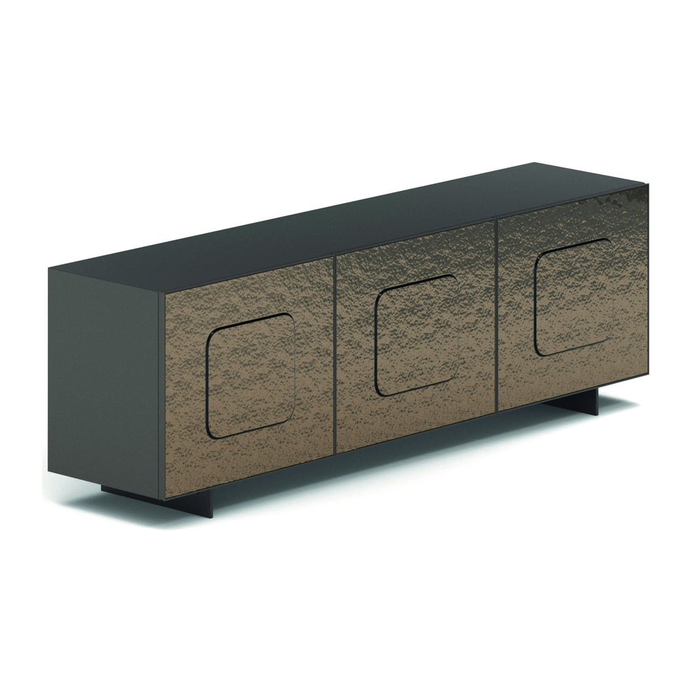 Sideboard Giulia – Strukturglas Bronze-Silber · Korpus Bronze · Metallfüße Bronze