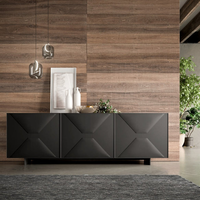 Sideboard Grace – Ledertüren mit Ziernaht und Aluminiumrahmen
