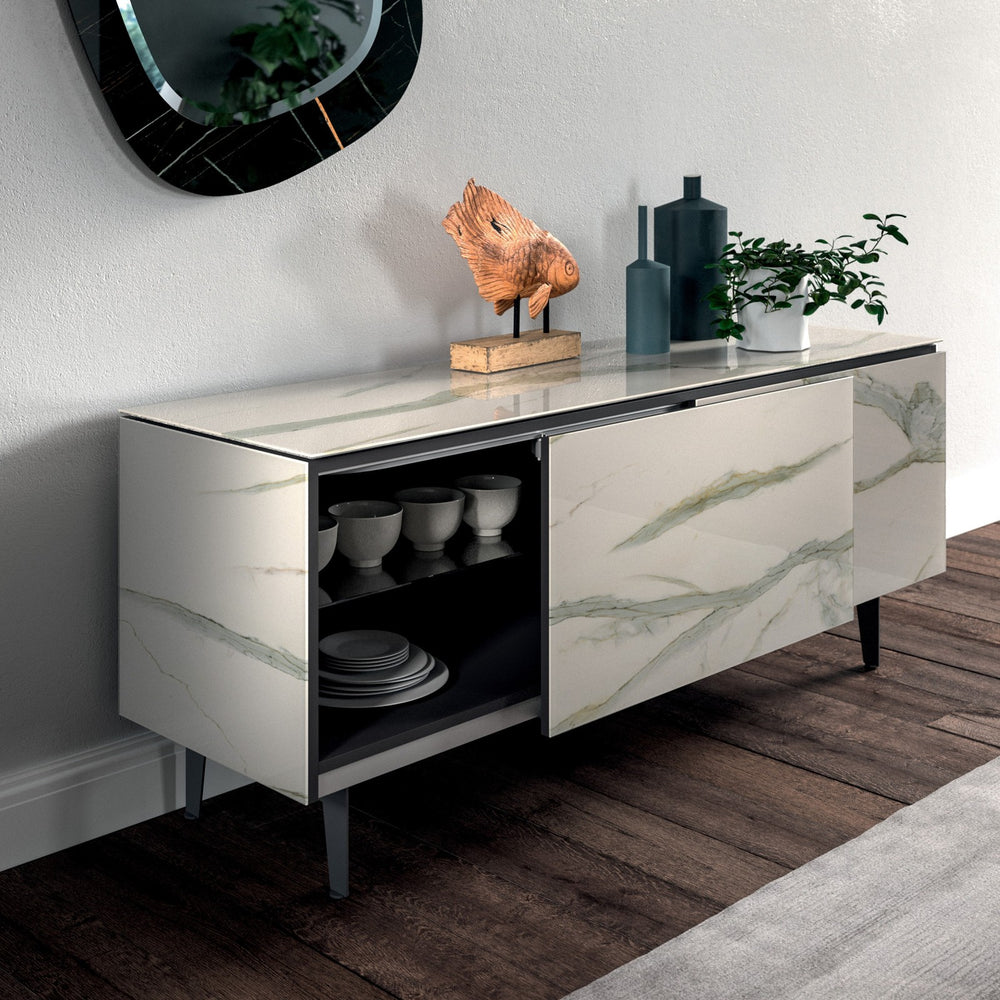 Sideboard Plana – Marble Glass Calacatta Gold