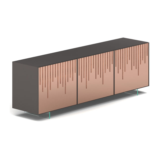 Sideboard Rain – Spiegeltüren mit Holzstäben und Aluminiumrahmen
