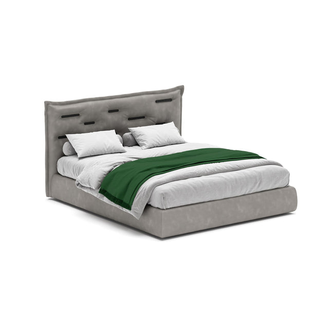 Bett Saona – Polsterbett mit Bettkasten und Holzeinsätzen im Kopfteil