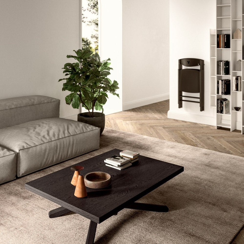 Su e Giù als Couchtisch im Wohnzimmer, Rovere Wild Carbone
