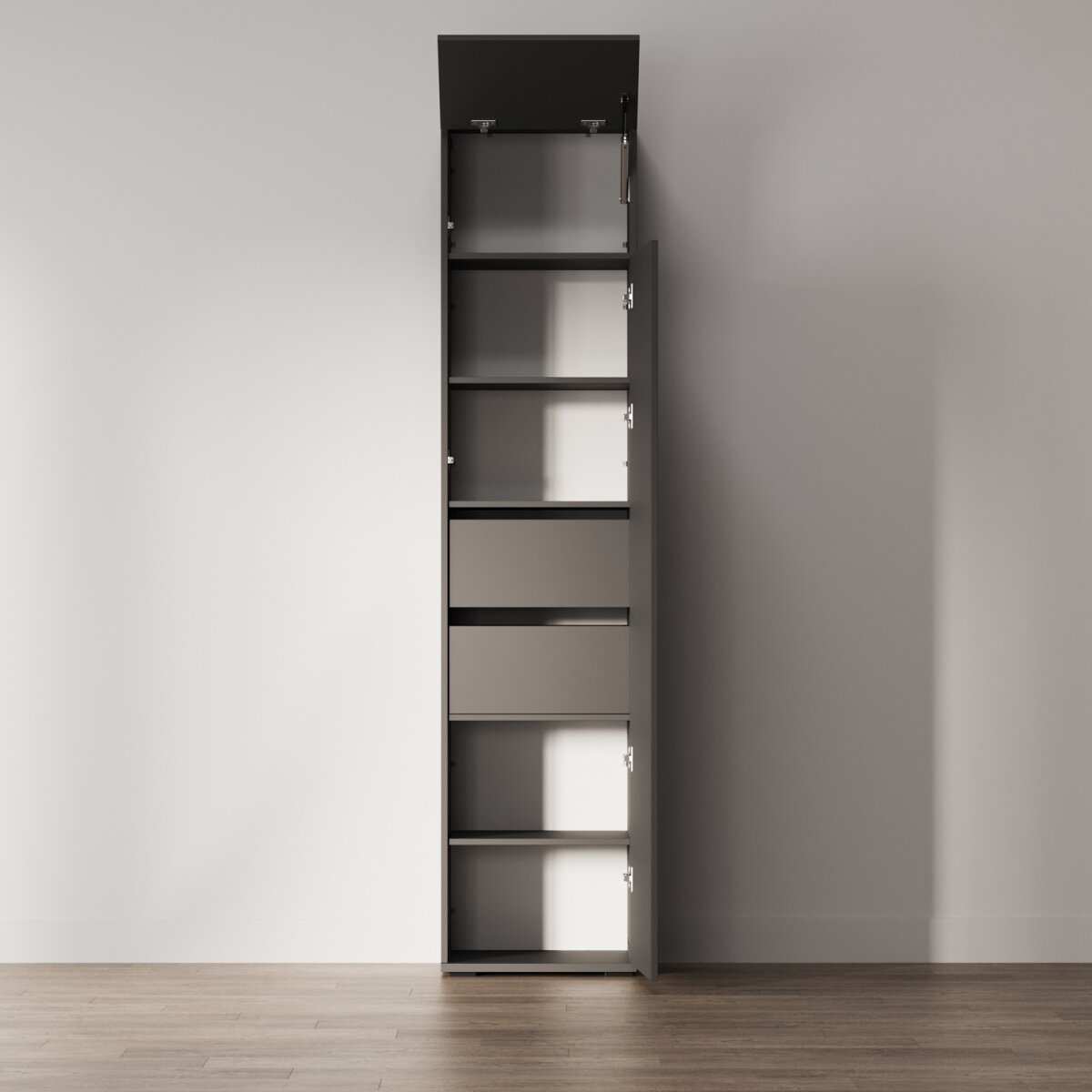 SMARTBett Schrank M1 2.0012 Anthrazit/Anthrazit Tür Standard 2x Schubladen – Ansicht 2