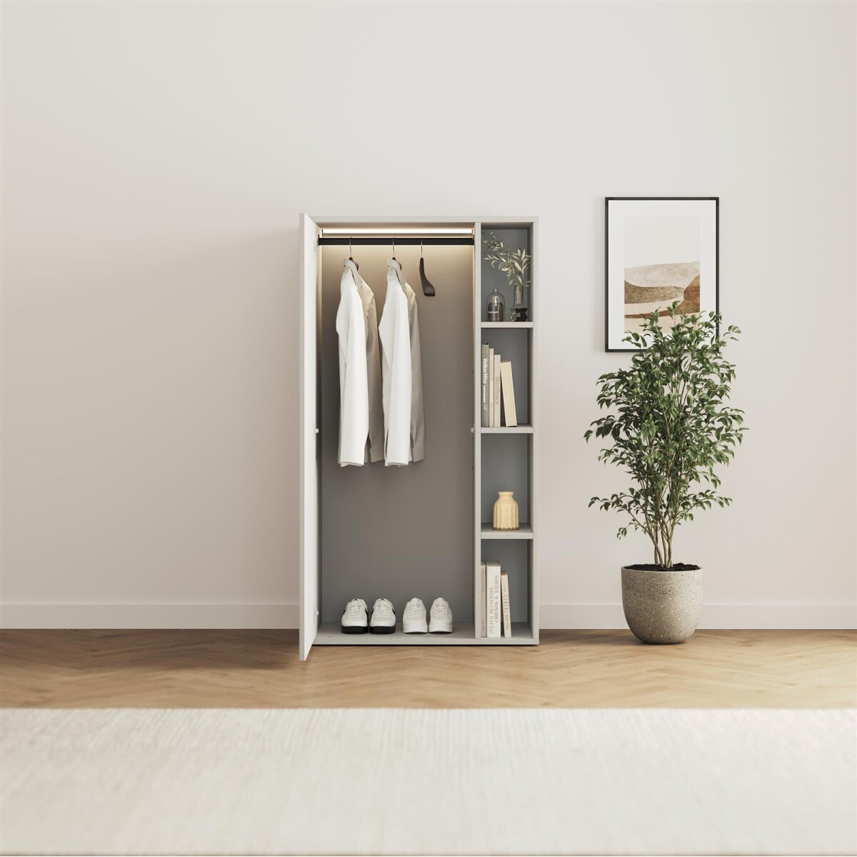 SMARTBett Schrank M2 2.0016 168,2 cm Perlgrau 1 Tür Perlgrau – Ansicht 2