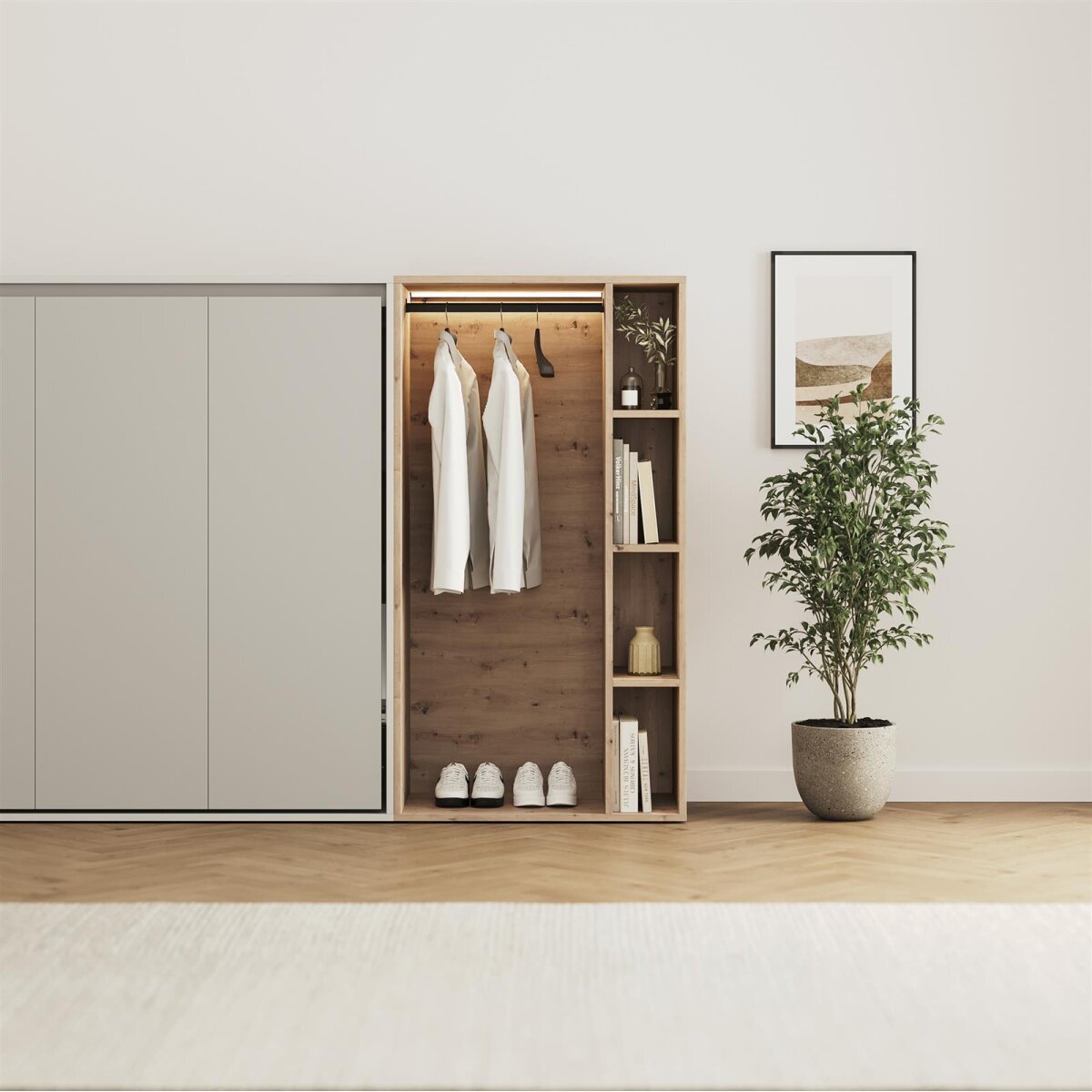 SMARTBett Schrank M2 2.0016 168,2 cm Perlgrau 1 Tür Perlgrau – Ansicht 3