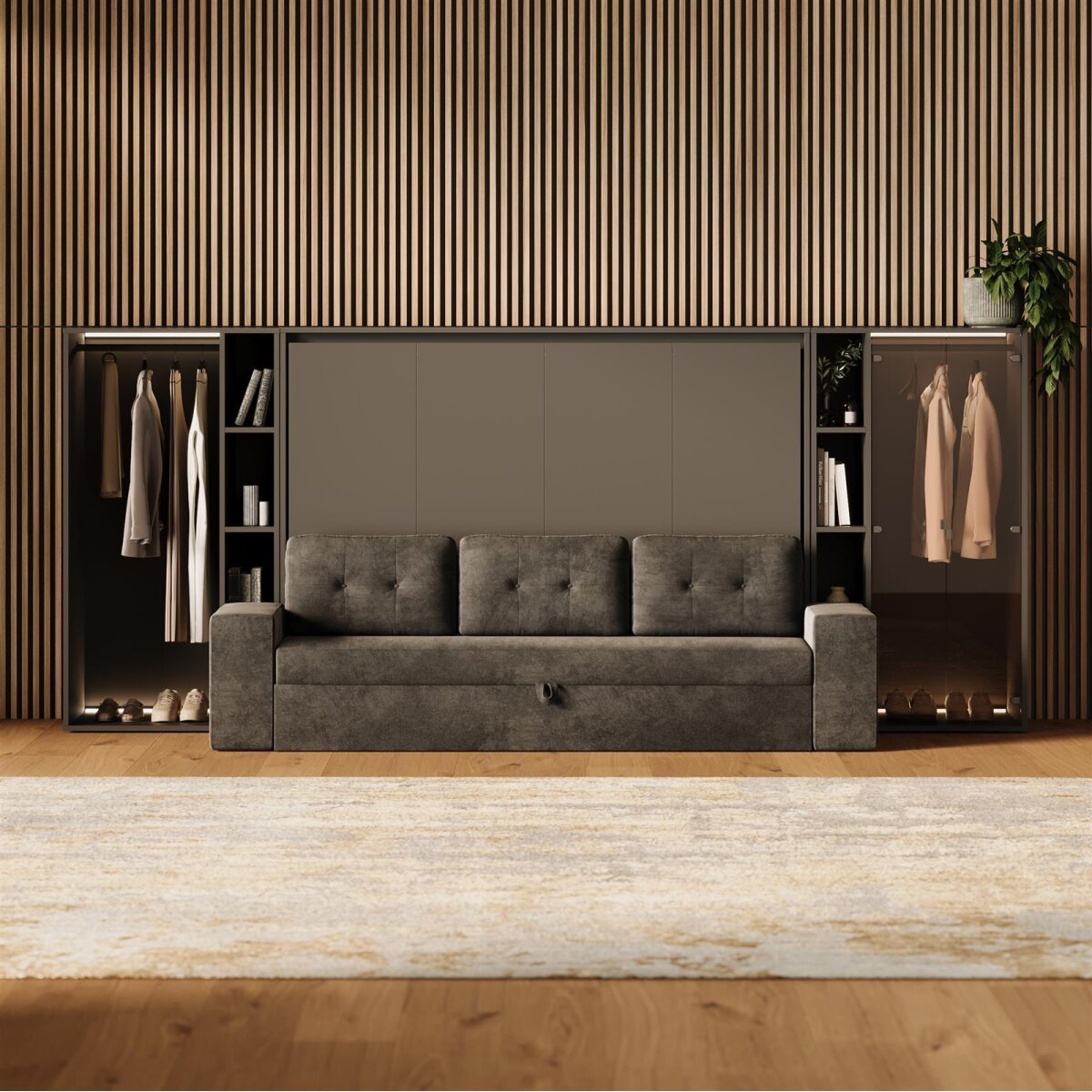 SMARTBett Schrank M2 2.0016 168,2 cm Perlgrau 1 Tür Waves Anthrazit – Ansicht 3
