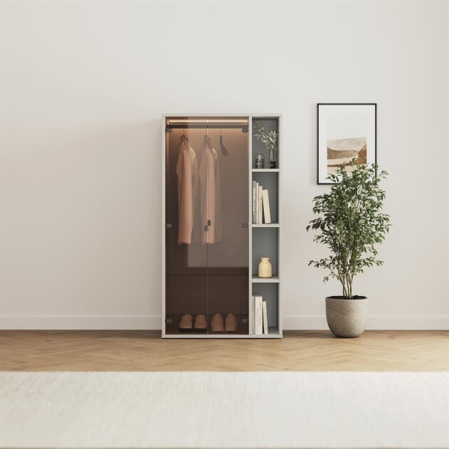 SMARTBett Schrank M2 2.0016 168,2 cm Perlgrau 2 Glastüren Hellbronze