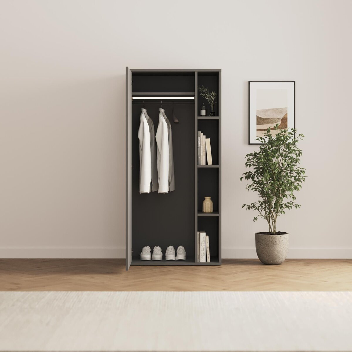SMARTBett Schrank M2 2.0016 168,2 cm Perlgrau 2 Glastüren Hellbronze – Ansicht 3
