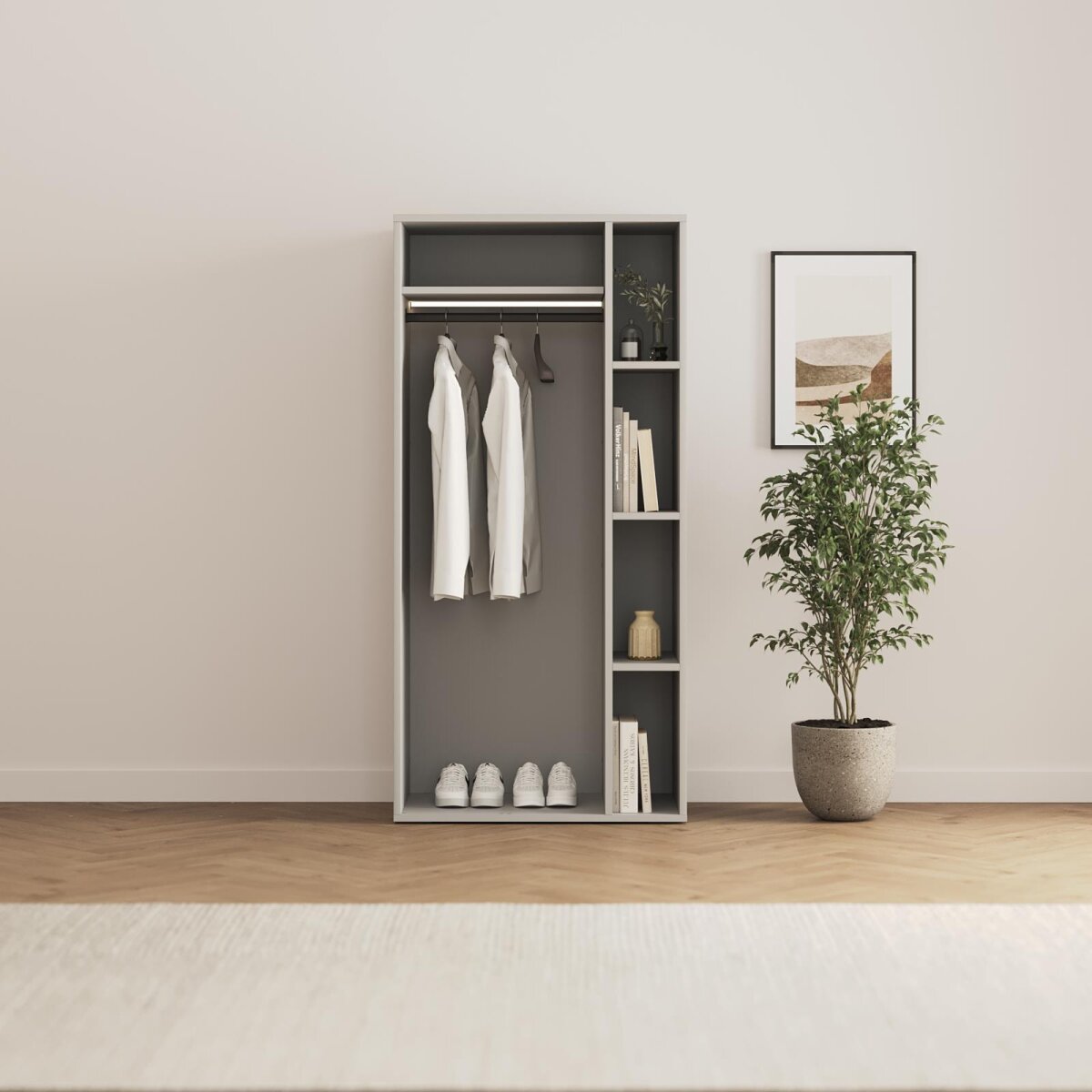 SMARTBett Schrank M2 2.0018 188,2 cm Perlgrau 1 Tür Perlgrau – Ansicht 2