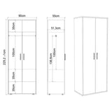 SMARTBett Schrank STA.0026 M2/M3 (55 cm Tiefe) – 2-türiger Kleiderschrank, 90 cm breit Anthrazit