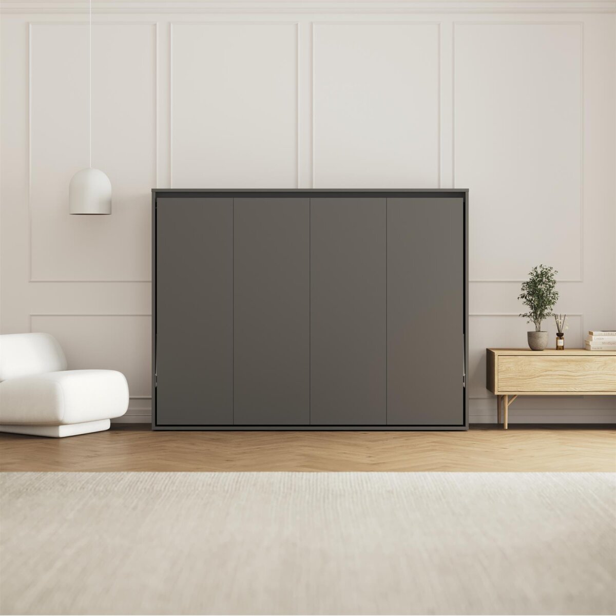 SMARTBett Schrankbett M2 Horizontal mit Ecksofa Anthrazit/Anthrazit