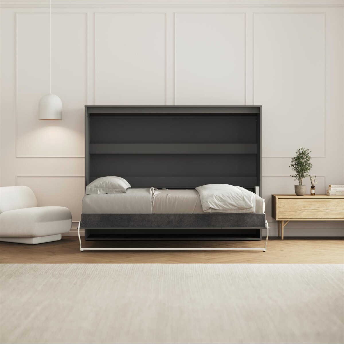 SMARTBett Schrankbett M2 Horizontal mit Ecksofa Anthrazit/Anthrazit