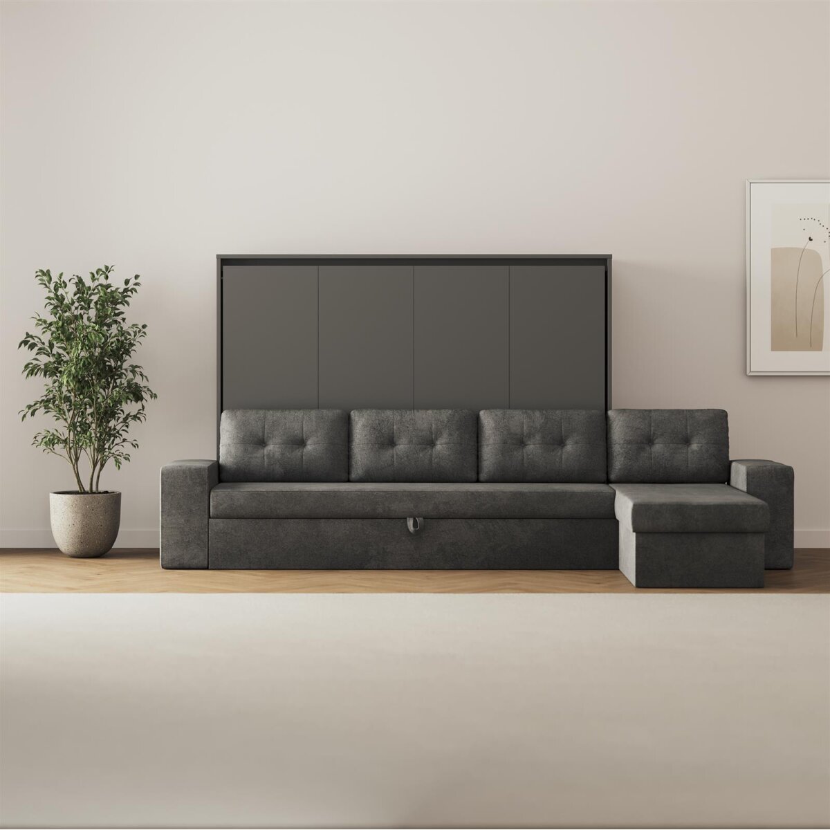 SMARTBett Schrankbett M2 Horizontal mit Ecksofa Anthrazit/Anthrazit