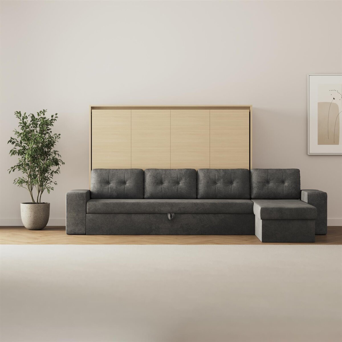 SMARTBett Schrankbett M2 Horizontal mit Ecksofa Kaiserberg Eiche/Kaiserberg Eiche