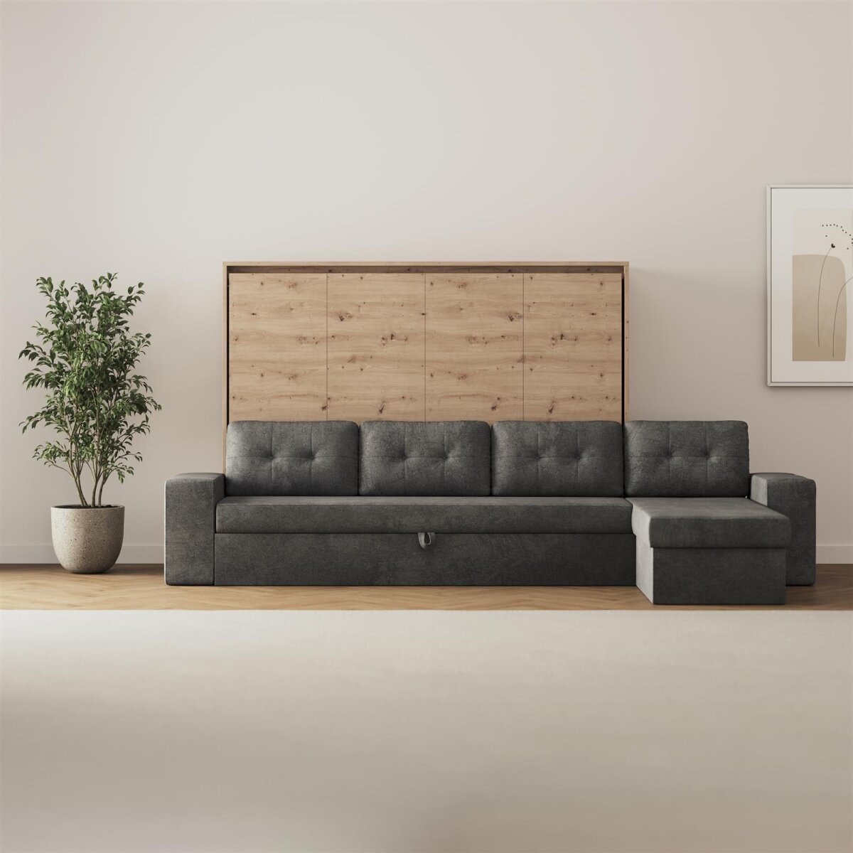 SMARTBett Schrankbett M2 Horizontal mit Ecksofa Wildeiche/Wildeiche