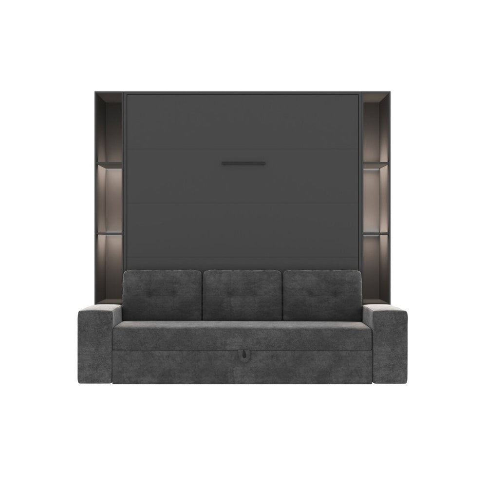 SMARTBett Set Schrankbett M3 (Tiefe 55 cm) Vertikal mit Sofa + 2x LED-Regal STA.2.0021
