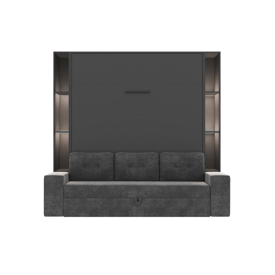 SMARTBett Set Schrankbett M3 (Tiefe 55 cm) Vertikal mit Sofa + 2x LED-Regal STA.2.0021