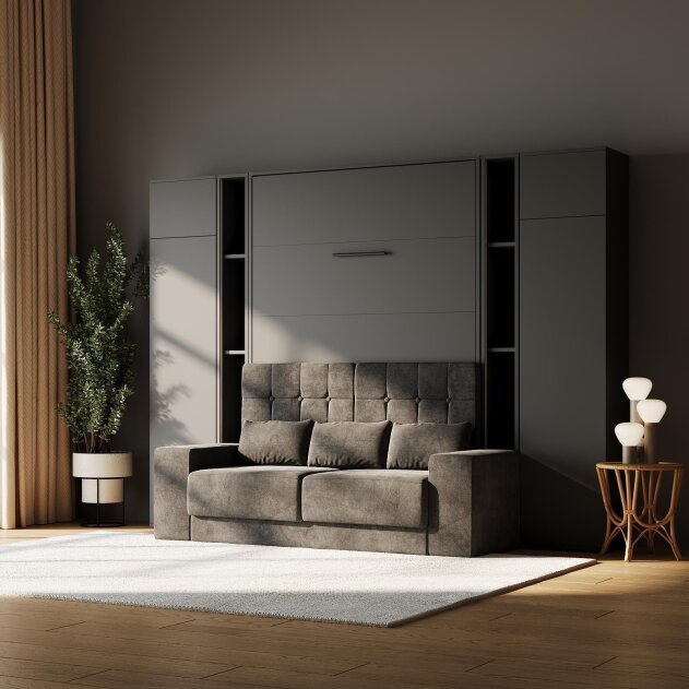 SMARTBett Wohnwand-Set Schrankbett M1 mit Sofa + 2 Schränke M1 2.0012 + 2 Standregale M1 2.0014